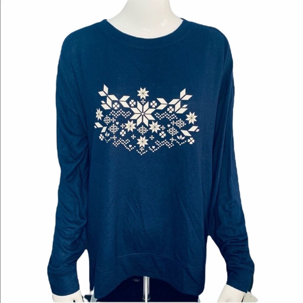 NWT BP from Nordstrom Cozy Lounge Top M navy Snowflake - Picture 2 of 15